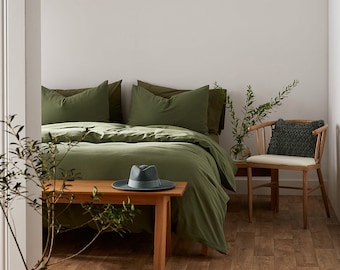 Roupa de cama macia de linho de algodão lavado com pedra, conjunto de capa de edredom king fazenda natural, conjunto de cama minimalista