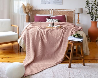 California King Size Waffle Weave Throw Blanket, Elegant Cotton