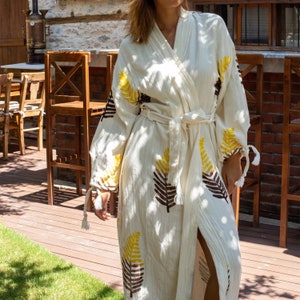 beach wear, beach cover up, boho robe, long white robe, kimono women, bridesmaid robe, cotton robe, festival wear, robes for women, boho kimono, stone printed kimono, lounge wear, evil eyes robe