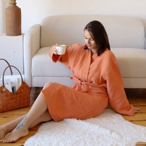 4-Layer Muslin Turkish Cotton Kimono Robe, Oversized Unisex Men Spa Bathrobe