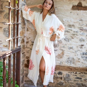 beach wear, beach cover up, boho robe, long white robe, kimono women, bridesmaid robe, cotton robe, festival wear, robes for women, boho kimono, stone printed kimono, lounge wear, evil eyes robe