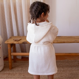 Elegant Waffle Weave Baby Bathrobe, Luxurious Hooded Infant Robe, Soft and Thick Toddler Dressing Gown, Ideal Baby Shower or Newborn Gift image 3