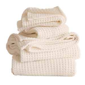Natural Color Waffle Towels Sets for Bathroom, Organic Turkish Cotton Luxury Soft Quick-Dry Waffle Weave Bath Towels Hand Towels & Washcloth