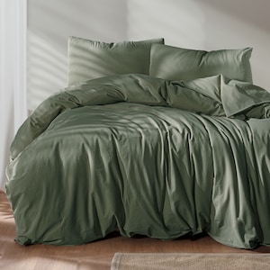 Capas de edredom de linho de algodão lavado, conjuntos de cama verde, fronha, tamanhos duplos, queen, king e diferentes opções de cores disponíveis