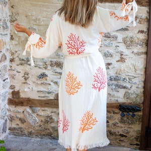 beach wear, beach cover up, boho robe, long white robe, kimono women, bridesmaid robe, cotton robe, festival wear, robes for women, boho kimono, stone printed kimono, lounge wear, evil eyes robe