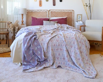 Colcha de muselina con diseño de algodón turco, funda de cama de gasa suave de 3 capas, funda de sofá de algodón natural, cubrecama