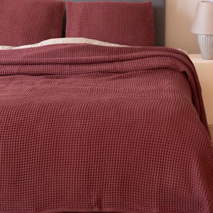 Rose Waffle Cotton Bed Cover, Queen or King Size Bedspread, Soft Bed Throw, Farmhouse Gift Throw Blanket, Light Waffle Blanket for Summer