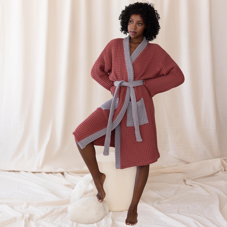 Luxury Turkish Cotton Waffle Robe: Two-tone Kimono Spa Bathrobe - Etsy