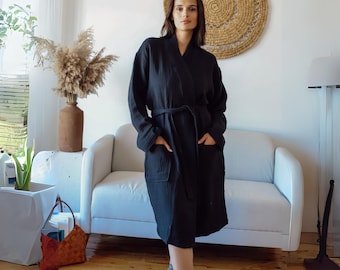 Oversized katoenen mousseline badjas: lichtgewicht spa-kimono met zakken