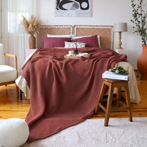 Waffle Blanket Turkish Cotton, Sofa Blanket Waffle Weave, Couch Throw Blanket, Honeycomb Bed Throw, OEKO-TEX Living Room Blanket
