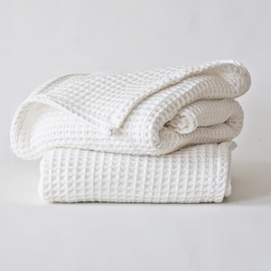 Waffle Bath Towels, Organic Turkish Cotton Quick Dry Waffle Weave Bath Towels for Bathroom Spa Hammam, White Decorative Waffle Towel