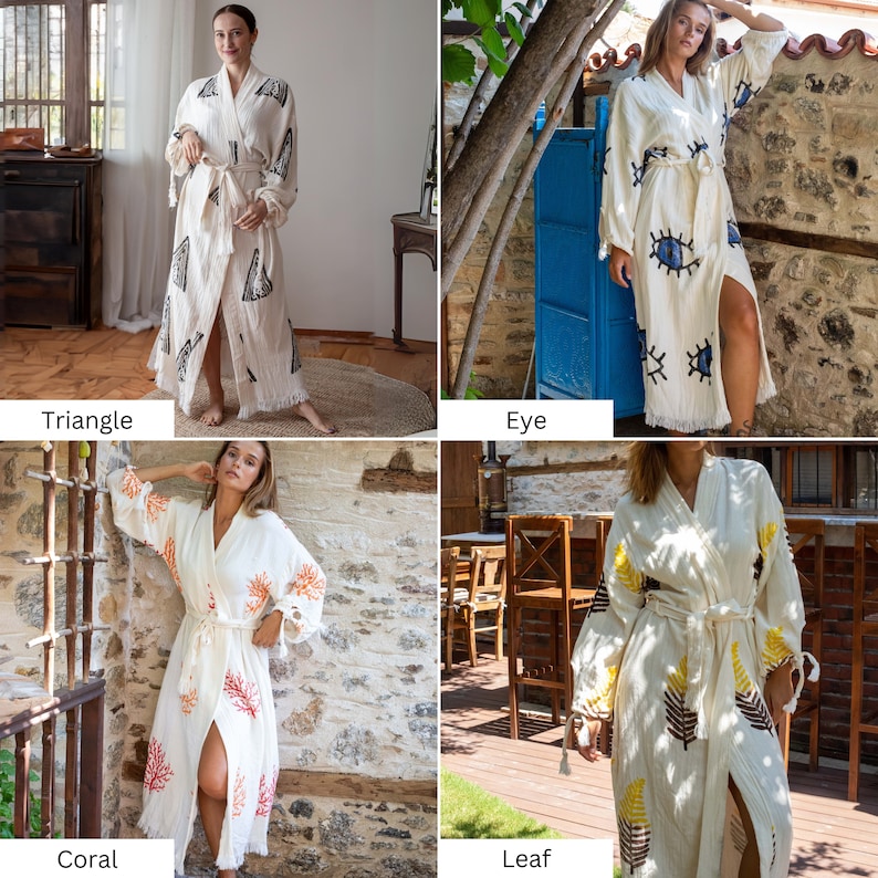 beach wear, beach cover up, boho robe, long white robe, kimono women, bridesmaid robe, cotton robe, festival wear, robes for women, boho kimono, stone printed kimono, lounge wear, evil eyes robe