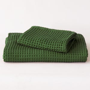 Olive Green Towel Set in Waffle Weave, Turkish Cotton Khaki Bath & Hand Towels, Sage Green Bathroom Decor, New Home Gift Idea