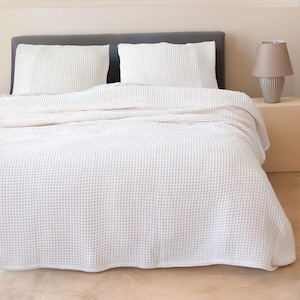 Waffle Cotton Bed Cover Queen King, Cotton Bedspread 12 Colors, Waffle Weave Blanket, Turkish Cotton Coverlet, OEKO-TEX Bedding