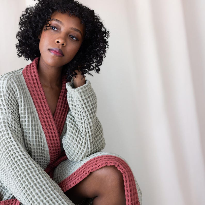 Luxury Turkish Cotton Waffle Robe: Two-tone Kimono Spa Bathrobe - Etsy