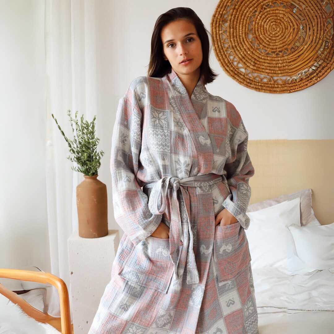 Ethnic Print Cotton Gauze Robe, Oversized Turkish Muslin Loungewear - Etsy