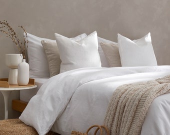 Farmhouse Inspired Stonewashed Cotton Linen Bedding Set: Soft King Duvet Cover with Natural Appeal, Minimalist White Queen Bedding Ensemble