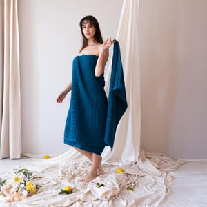 Indigo Towel Set in Turkish Cotton Waffle Weave, Navy Blue Bath Hand Towels, Dark Blue Denim Bathroom Towels, OEKO-TEX