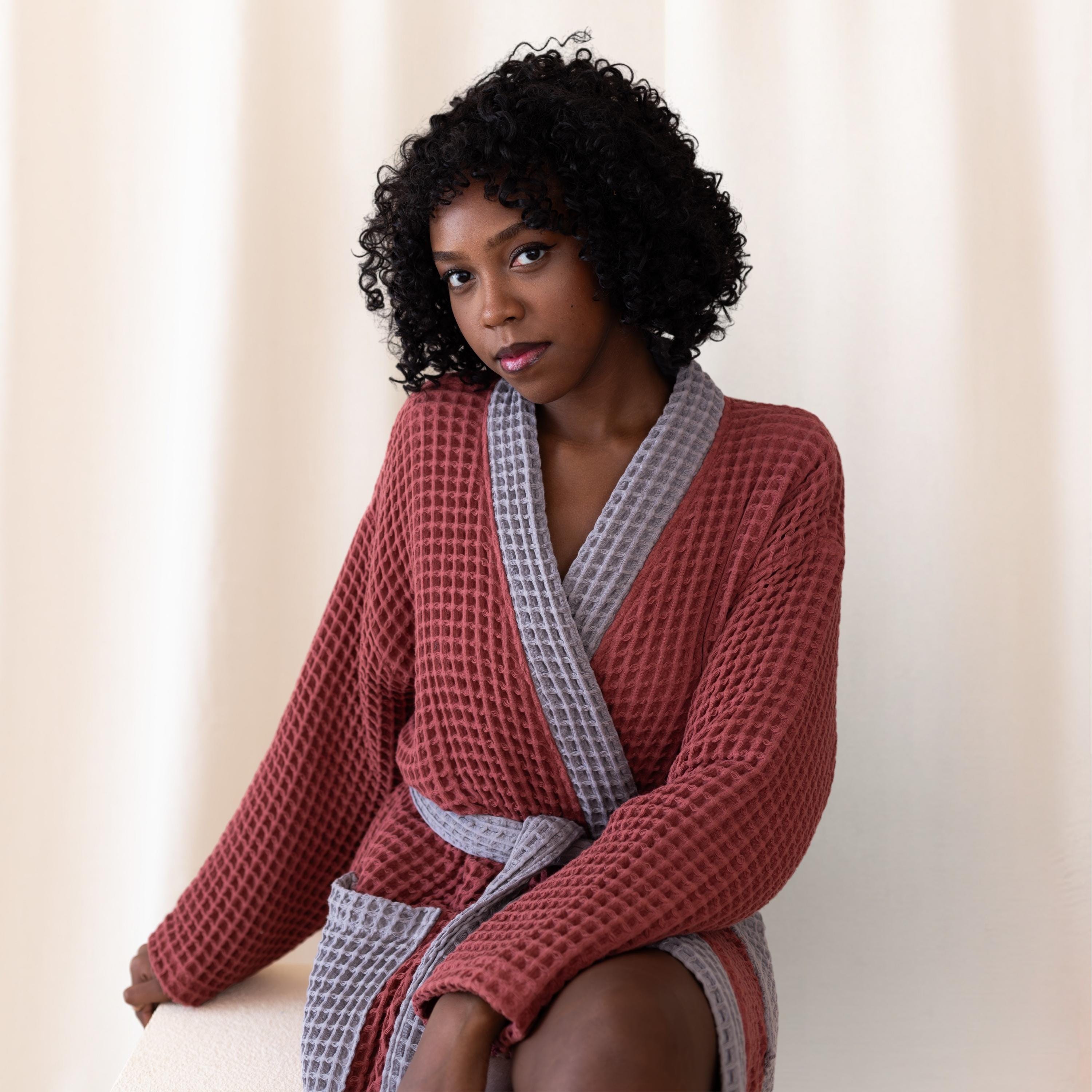 Luxury Turkish Cotton Waffle Robe for Women | Spa Kimono
