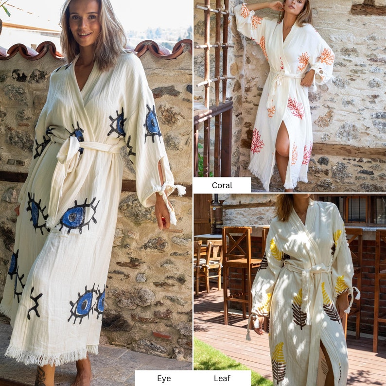 bath robe, bridesmaid robe, kimono robe, dressing gown, turkish cotton robe, cotton kaftan, stone printed kimono, caftan robe, muslin organic robe, beach wear, boho cover up robe, bath towel