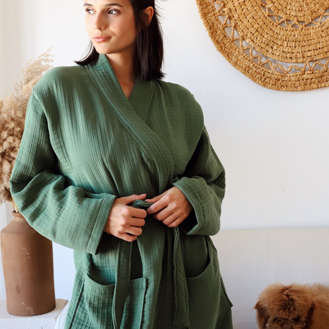 Muslin Cotton Robe, Gauze Kimono Bathrobe, Unisex Morning Gown - Etsy