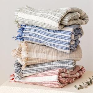Turkish Cotton Versatile Peshtemal Towels, Handmade Striped Spa and Bath Towel, Natural Tablecloths, Summer Beach Decor, Ideal Summer Gift
