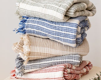 Handmade Turkish Cotton Peshtemal Towel, Striped Beach Blanket, Summer Decor