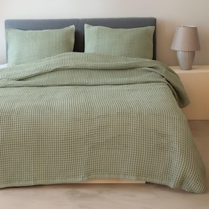 Sage Green Bedspread Queen King, Sage Bedding Waffle Weave, Turkish Cotton Sage Green Quilt, Sage Bed Cover, OEKO-TEX Coverlet