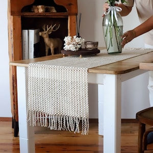 Handmade Cotton Woven Table Runner, Boho Farmhouse Decor (13x59&quot;)
