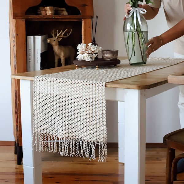 Chemin de table en coton naturel tissé, décoration de table rustique, nappe de table de maison de campagne, style salle à manger boho