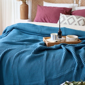 Cotton Waffle Bed Cover, Queen or King Size Bedspread, Soft Bed Throw