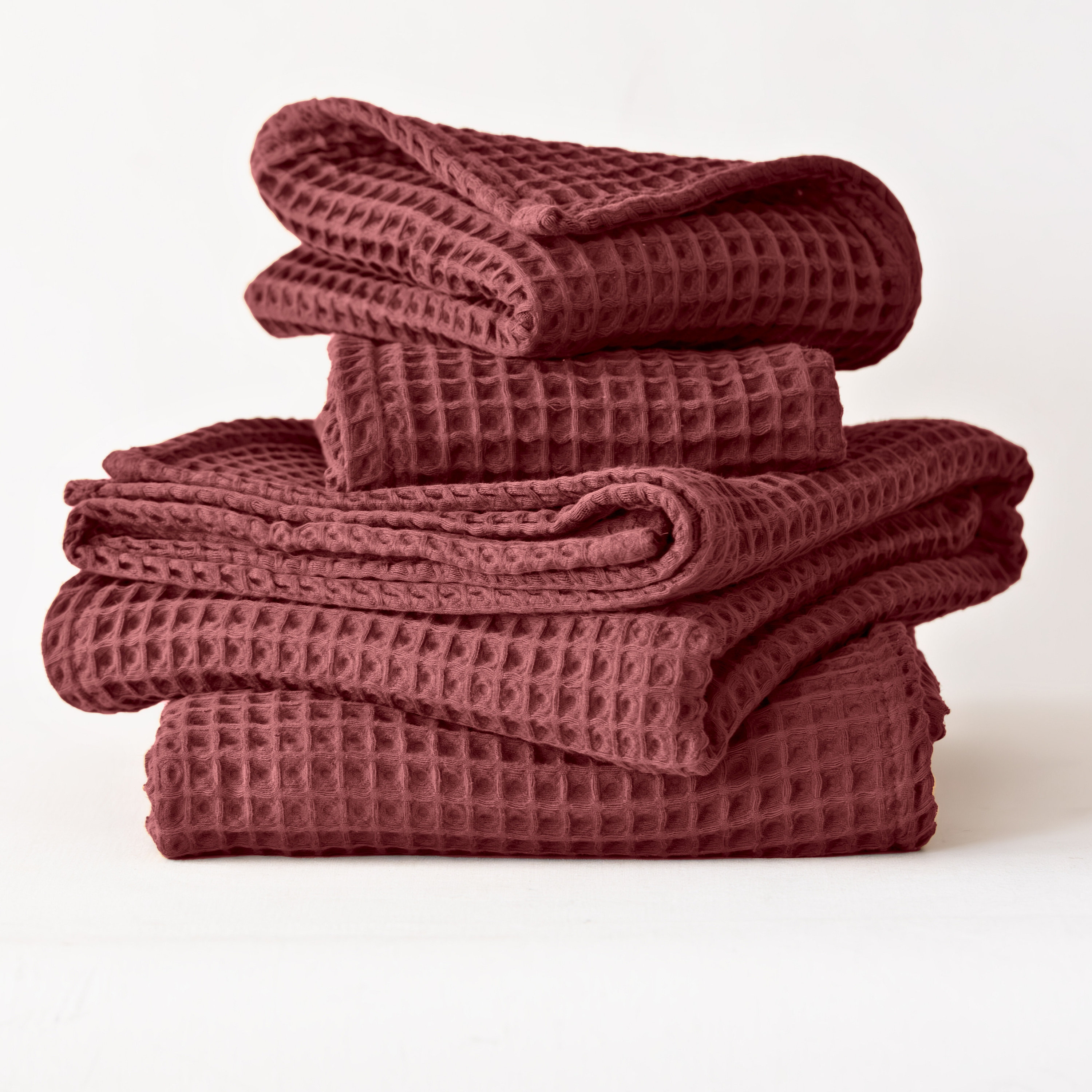 Dark Red Waffle Towel Set: Organic Turkish Cotton Bath Towels - Etsy