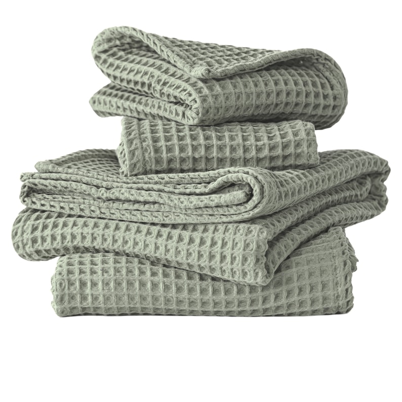 Sage Green Waffle Towels Sets for Bathroom, Organic Turkish Cotton Luxury Waffle Weave Bath Towels Hand Towels and Washcloths - Sage Green Towels ETSY-1