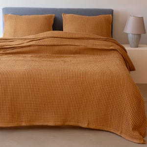 Cinnamon Blanket Queen King, Terracotta Waffle Bedspread, Rust Bed Cover, Burnt Orange Turkish Cotton Blanket, OEKO-TEX Bedding