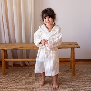 Elegant Waffle Weave Baby Bathrobe, Luxurious Hooded Infant Robe, Soft and Thick Toddler Dressing Gown, Ideal Baby Shower or Newborn Gift image 2