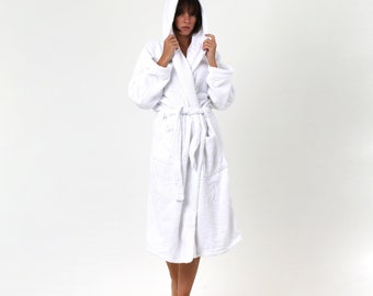 Luxurious Terry Cotton Kimono Bathrobe, Soft Unisex Hooded Robe for Spa, Cozy Dressing Gown, Quality Bath Wear, Perfect Gift for Couples