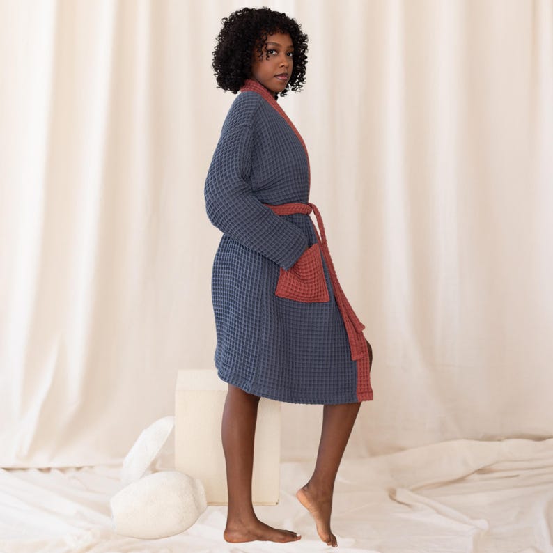 Luxury Turkish Cotton Waffle Robe: Two-tone Kimono Spa Bathrobe - Etsy