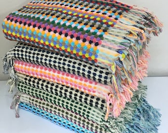 Organic Turkish Cotton Bath Towel, Pom Pom, Colorful Decor