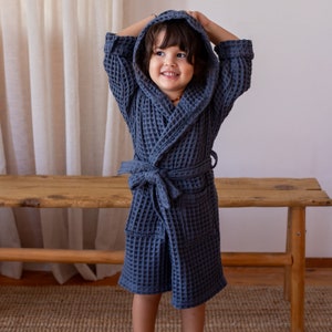 Elegant Waffle Weave Baby Bathrobe, Luxurious Hooded Infant Robe, Soft and Thick Toddler Dressing Gown, Ideal Baby Shower or Newborn Gift Anthracite