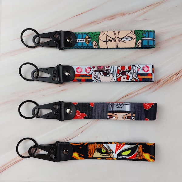 Anime Keychain, Embroidered Key Strap, Gift for Anime Fans