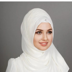 Bridal Hijab, Ready to Wear Chiffon Hijab, Ecru Muslim Wedding Hijab, Islamic Bridal Turban, Basic Hijab for Brides, Modest Shawl Hijab