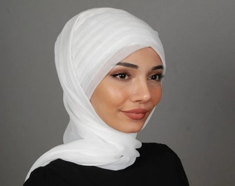 Bruids hijab, klaar om chiffon hijab te dragen, ecru moslim bruiloft hijab, islamitische bruids tulband, basis hijab voor bruiden, bescheiden sjaal hijab