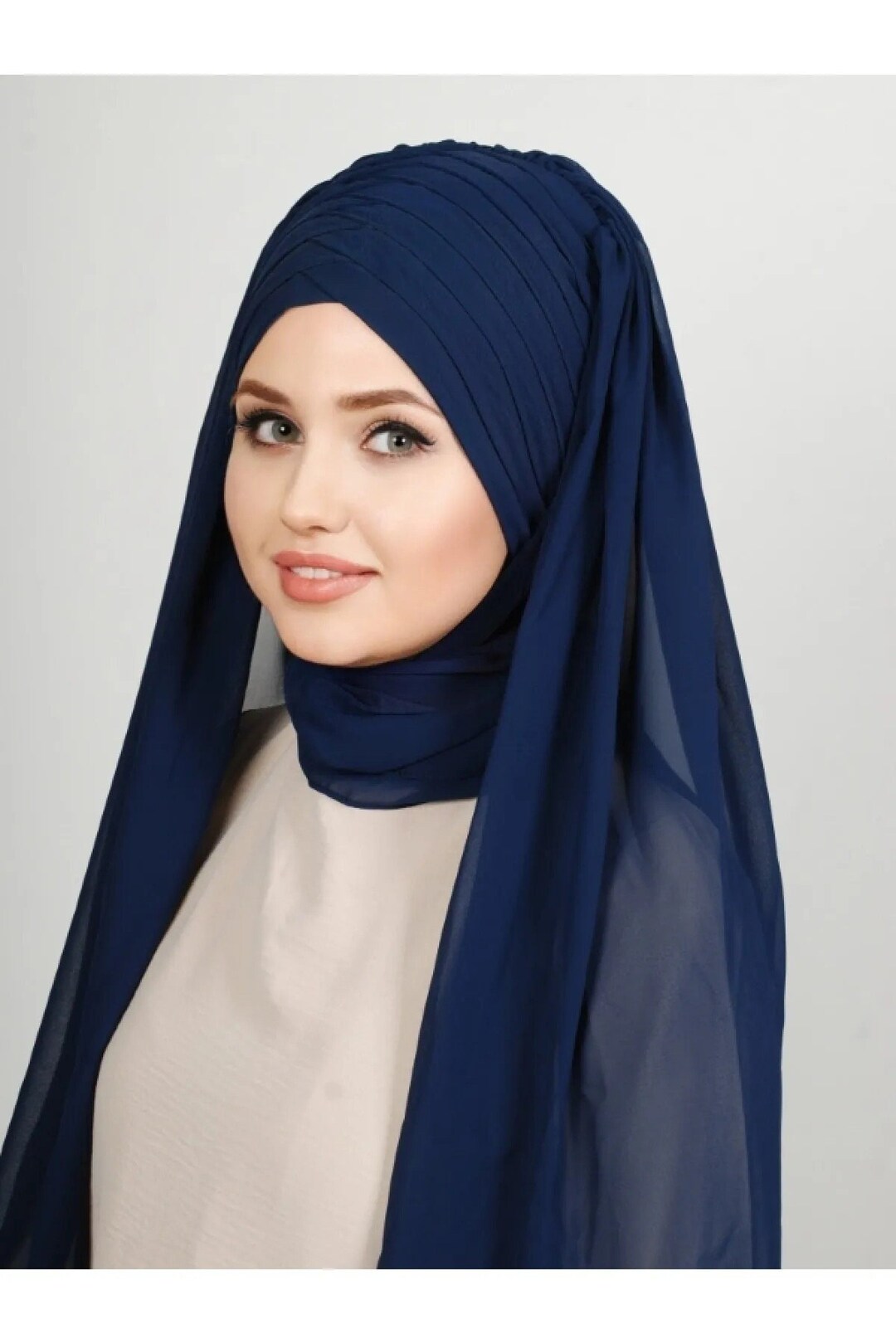 navy-blue-color-front-seven-draped-instant-hijab-with-veil-ready-to
