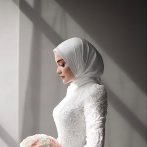 Bridal Large Lycra Jersey Shawl Hijab Turban, Ivory Hijab Bridal Scarf, White Bridal Scarf For Muslim, Modest Islamic Bridal Lcyra Scarf