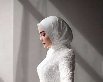 Bridal Large Lycra Jersey Shawl Hijab Turban, Ivory Hijab Bridal Scarf, White Bridal Scarf For Muslim, Modest Islamic Bridal Lcyra Scarf