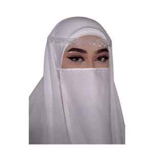 Bridal Satin Niqab, Not Transparant Niqab Hijab for Brides, Crystal stones and Pearls detailed Niqab, Soft Satin Niqab for muslim wedding