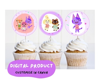 CUTE ANIMALS cupcake toppers | digital template | customise canva | tween teen birthday | birthday party | bright colours | villagers | nook