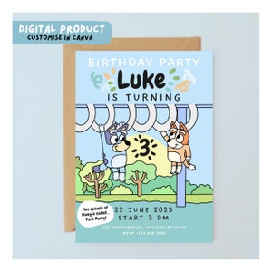 BLUE DOG PARTY | editable birthday party invitation | customisable | canva | kids birthday party | boys | blue heeler | puppy