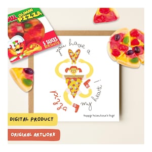 Afdrukbare Valentijnsdag | Digitale download | Pizza mijn hart woordspeling | meisje afdrukbaar | thuis afdrukken | leraar klas cadeau | kaart