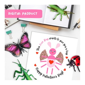 Afdrukbare Valentijnsdag | Digitale download | Liefdesbug | Roze kever | knuffel mij | thuis afdrukken | leraar klas cadeau | aanwezig | kaart